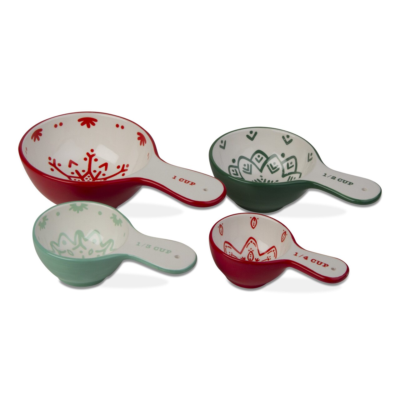 Sugar & Spice Ceramic Measuring Cup Set Of 4 Decorative Christmas Holiday Bakeware, Dishwasher Safe